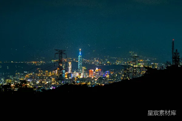 高清摄影 夜晚从山顶俯瞰城市景色