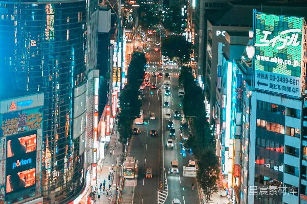 高清摄影 夜晚城市街道的空中俯瞰图