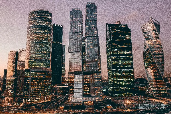 高清摄影 一座城市夜晚的摩天大楼群