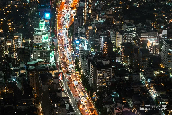 高清摄影 夜晚繁忙城市的空中俯瞰图