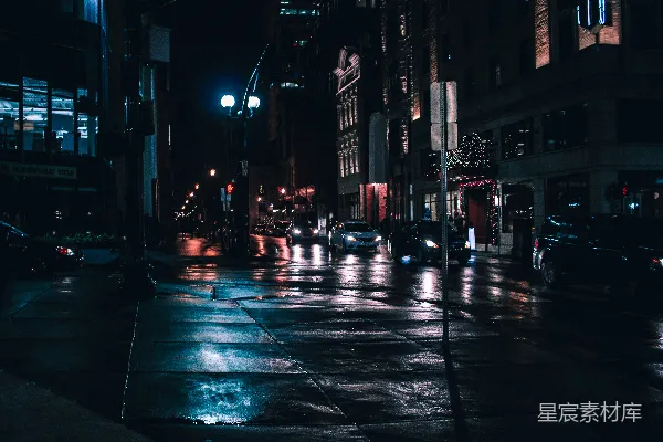 高清摄影 夜晚的湿漉漉的城市街道