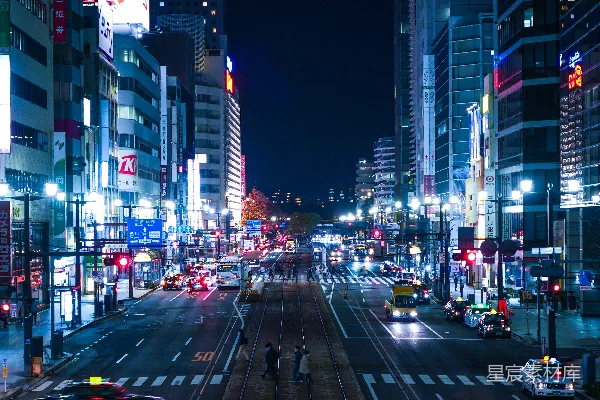 高清摄影 夜晚的城市街道上车流不息。