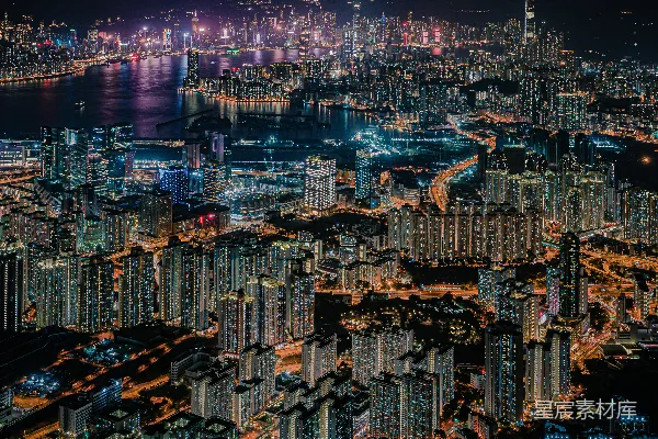 高清摄影 夜间城市建筑的空中俯瞰图