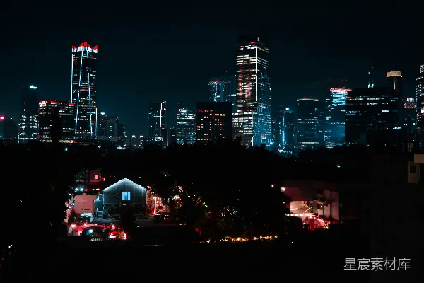 高清摄影 一个充满高楼大厦的城市夜景