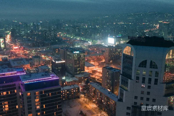 高清摄影 夜间城市建筑的航拍视角