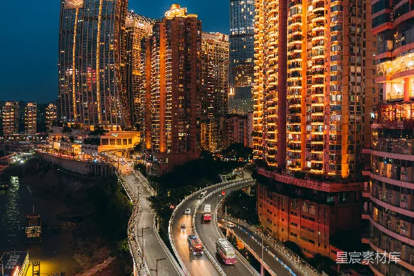 高清摄影 夜晚从桥上俯瞰城市的景象