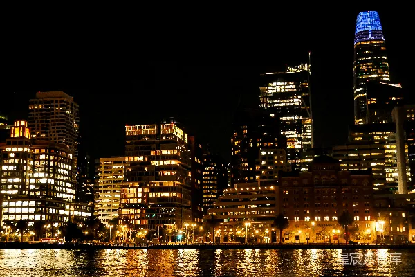 高清摄影 夜晚的城市全景，有许多高楼大厦