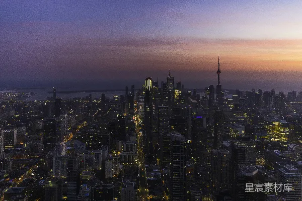 高清摄影 夜晚城市建筑的空中俯瞰图