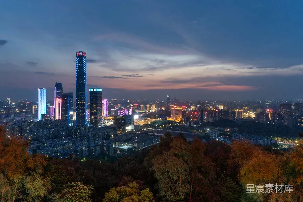 高清摄影 从山顶俯瞰夜晚的城市景色
