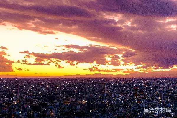 高清摄影 从建筑物顶部俯瞰落日中的城市景色