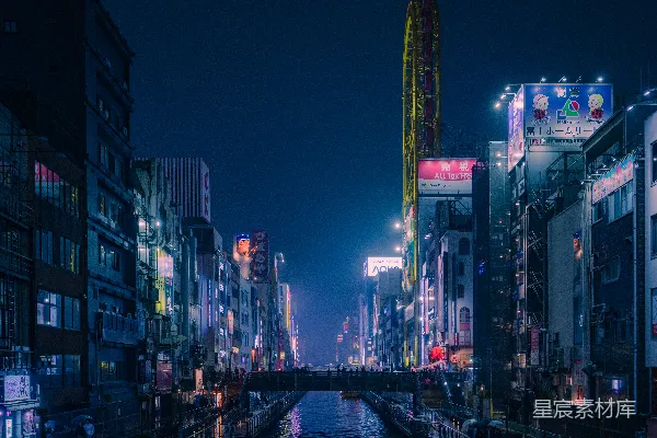 高清摄影 一条河流在夜晚穿城而过。