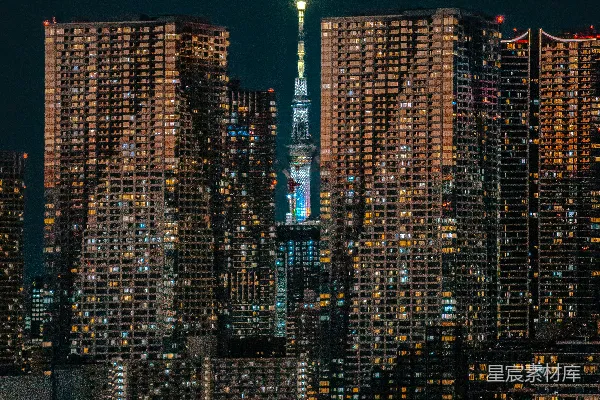 高清摄影 夜晚灯火辉煌的城市天际线