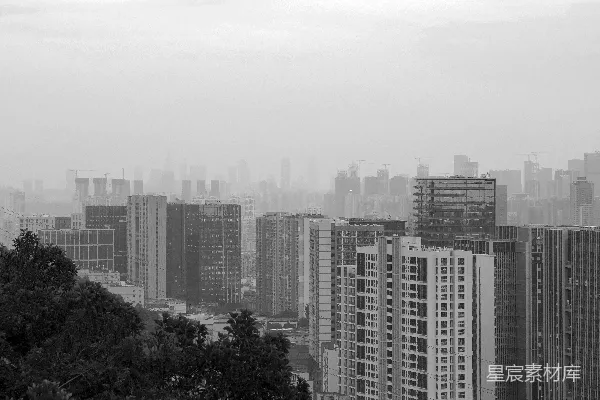 高清摄影 一张黑白的城市天际线照片