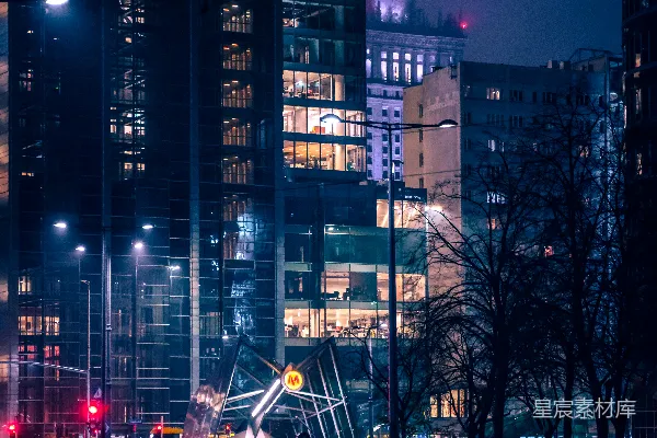 高清摄影 夜晚的城市街道和交通灯