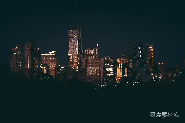 高清摄影 一个城市的夜景，高大的建筑物林立。