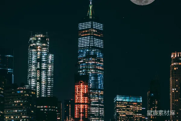 高清摄影 高楼上的满月