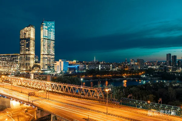 高清摄影 城市天际线在夜间