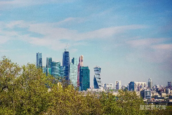 高清摄影 城市天际线与树木