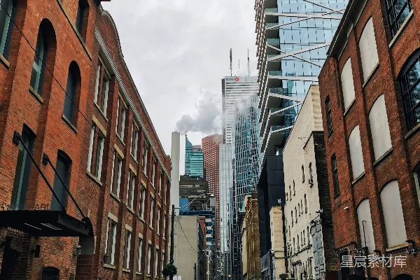 高清摄影 一条街道两旁排列着高楼和停着的车辆。