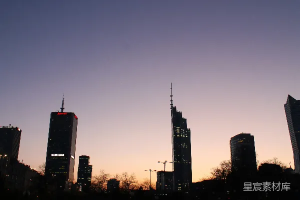 高清摄影 夕阳下城市的天际线景色
