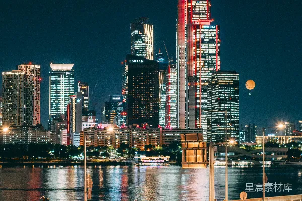 高清摄影 城市夜景，高楼大厦灯火通明。