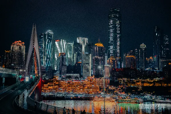 高清摄影 现代城市夜景，高楼大厦灯火辉煌。