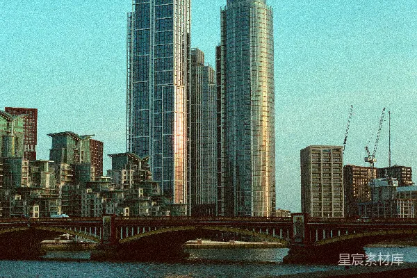 高清摄影 现代城市景观，有高楼大厦、河流和桥梁。