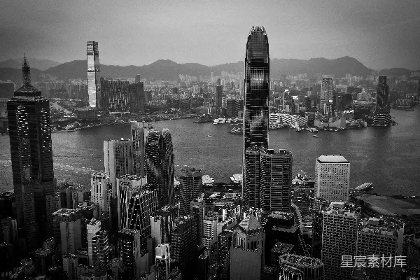 高清摄影 一张黑白照片，展示了一个大城市的景象。
