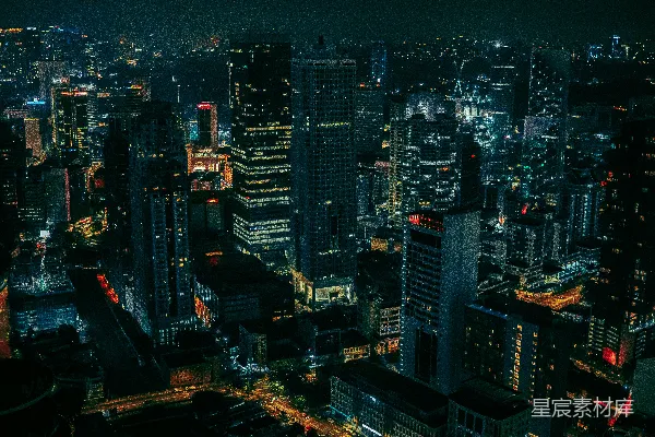 高清摄影 夜晚城市建筑的航拍视角