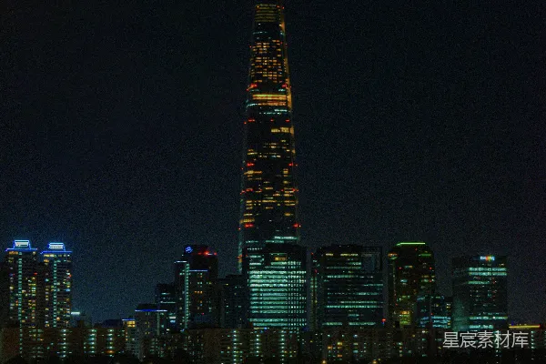 高清摄影 夜晚灯光璀璨的摩天大楼城市天际线