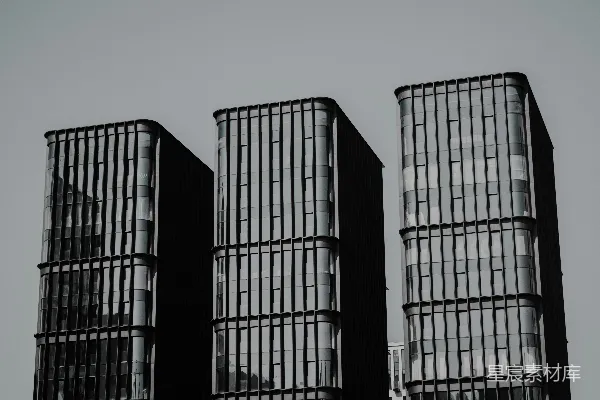 高清摄影 一张黑白照片，展示三座高耸的建筑。