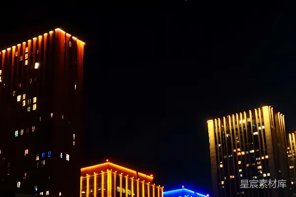 高清摄影 夜晚亮起的高楼群