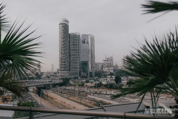 高清摄影 城市天际线与一座桥梁