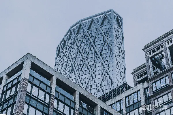 高清摄影 一座高楼，有许多窗户，旁边还有其他建筑物。