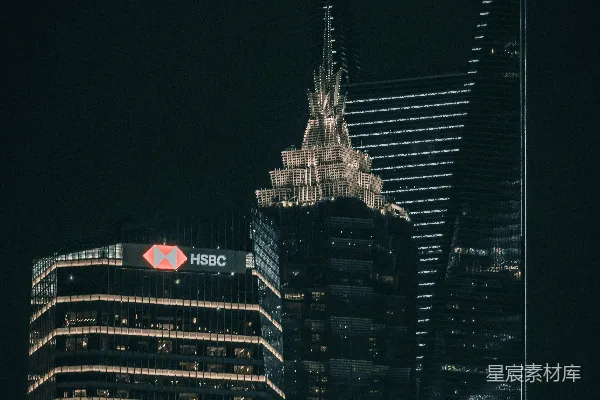高清摄影 一座在城市中央夜晚的非常高的建筑物