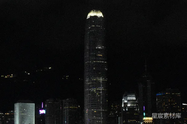 高清摄影 夜晚的城市天际线前景中有摩天轮。
