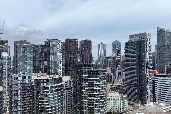 高清摄影 高楼大厦在蓝天映衬下耸立在城市中。