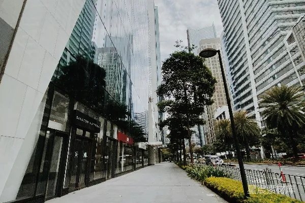 高清摄影 一条街道，背景是高楼大厦。