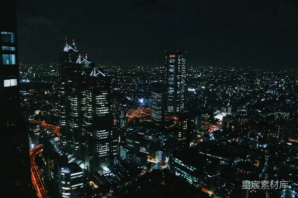 高清摄影 城市建筑的夜间空中俯瞰图