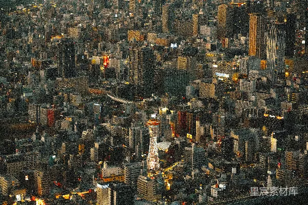 城市上空的全景图中有一座高塔。