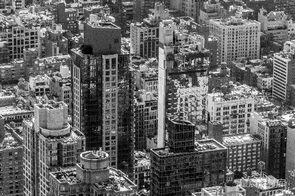 都市地区混凝土高层建筑的灰度摄影