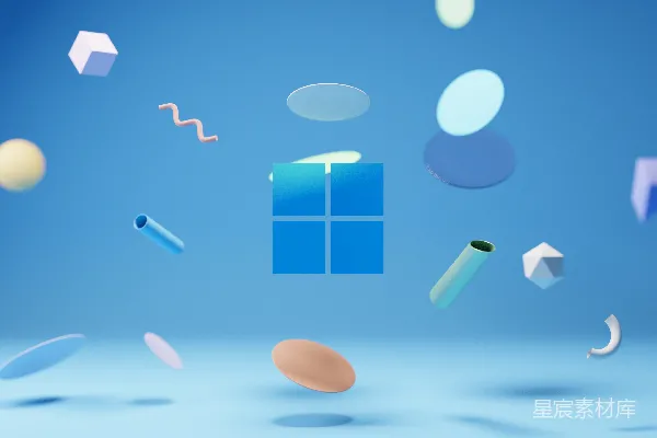 高清摄影 带有悬浮3D形状的Windows桌面背景
