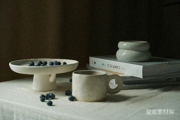 高清摄影 桌子上有一碗蓝莓和一碗麦片。