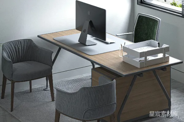 高清摄影 一张桌子，上面放着两把椅子和一台电脑。