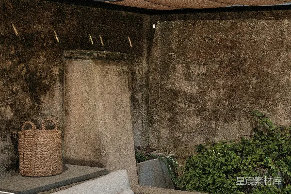 高清摄影 一张沙发放在木制屋顶下，旁边有一丛灌木。