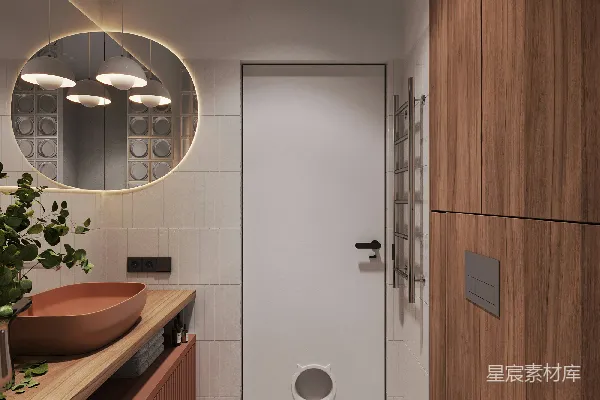 高清摄影 一个有马桶、洗手池和镜子的浴室