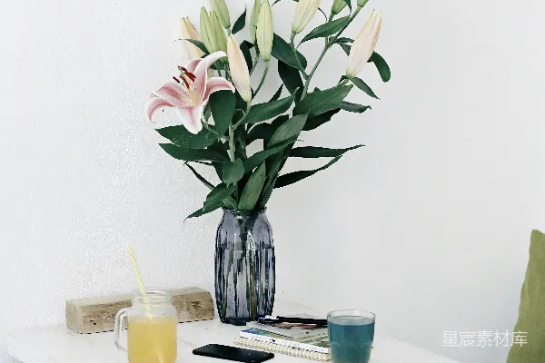 高清摄影 桌上的粉绿相间的花束