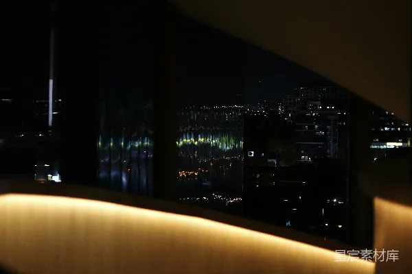 高清摄影 夜晚透过窗户看到的城市天际线
