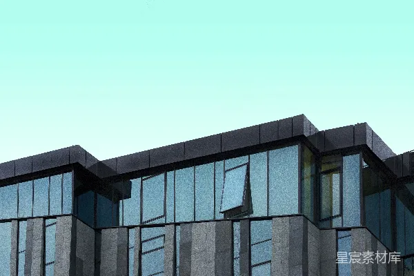 高清摄影 灰蓝色的幕墙建筑在蓝天背景下
