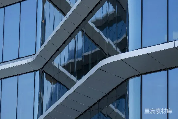 高清摄影 现代化建筑，蓝玻璃窗反射光芒